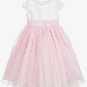 Girls' Pink and White Formal Tulle Dress with Bow
